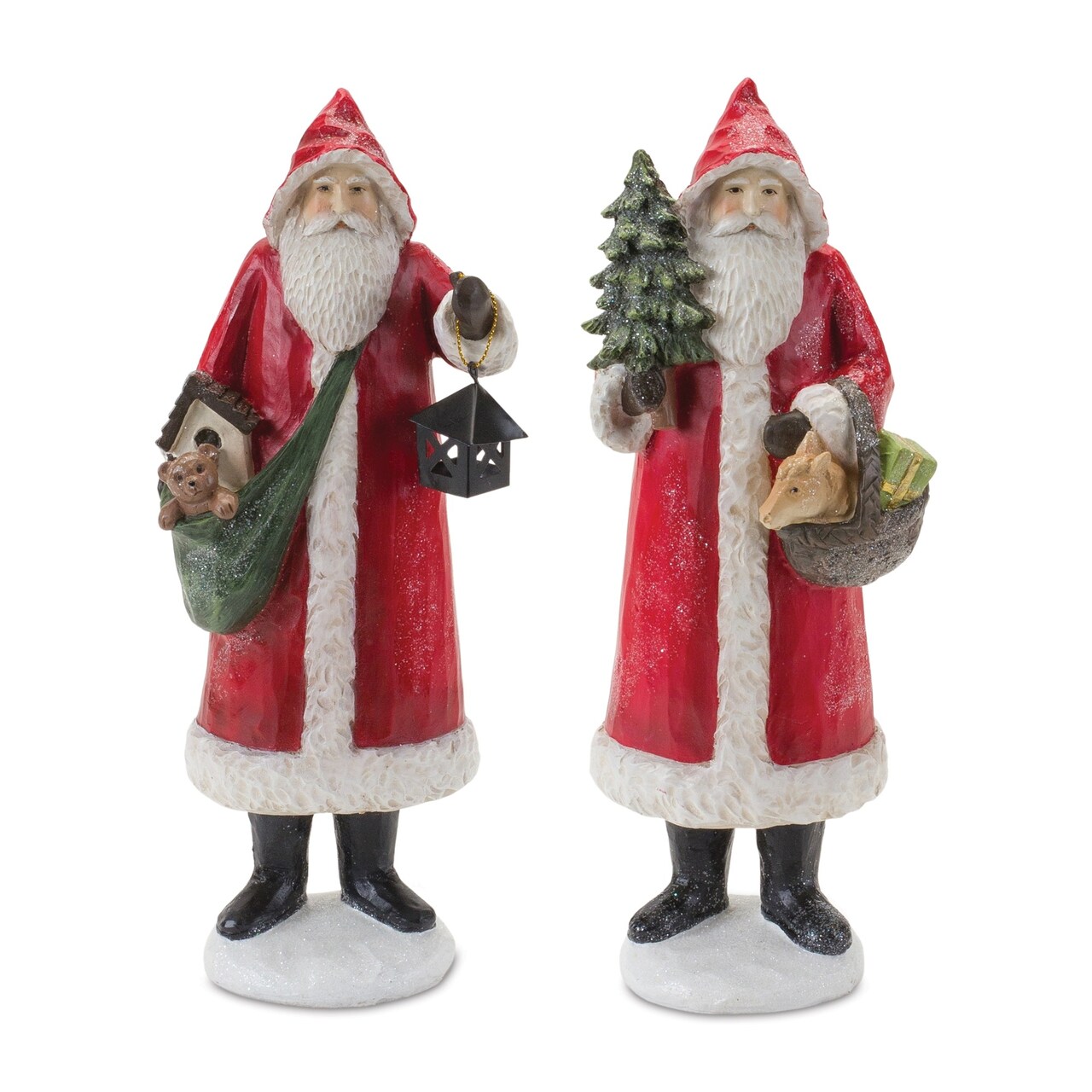 Melrose Set of 2 Standing Hooded Santa Christmas Tabletop Figurines 11&#x22;